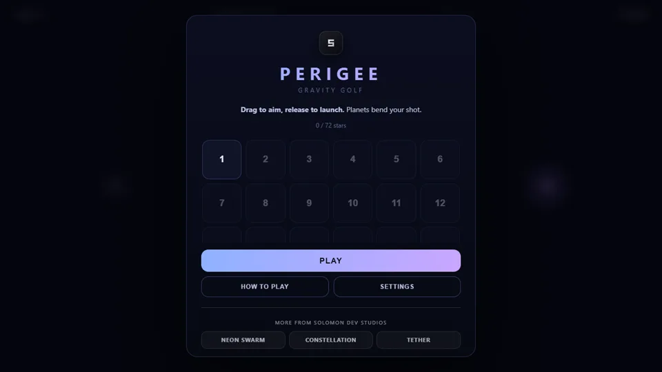 PERIGEEの実際のタイトルメニュー：PLAYで開始