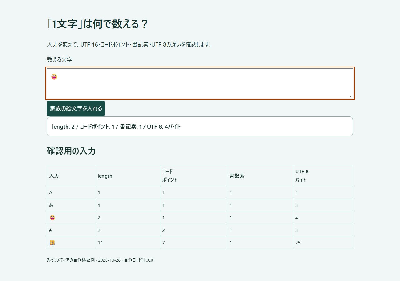 絵文字は1文字?length・書記素・UTF-8の数え方を比べるの操作結果